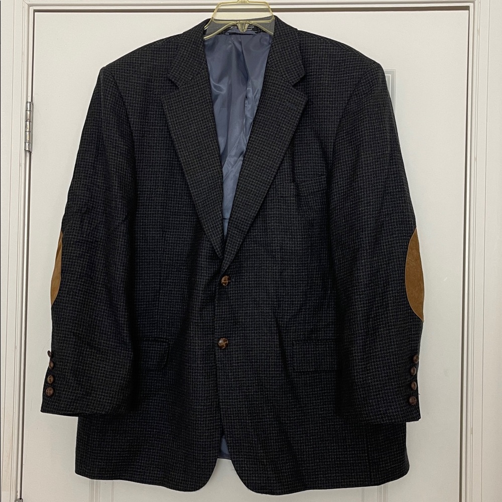 Meeting Street Houndstooth Lambswool Blazer With Suede Elbow Patches 46R